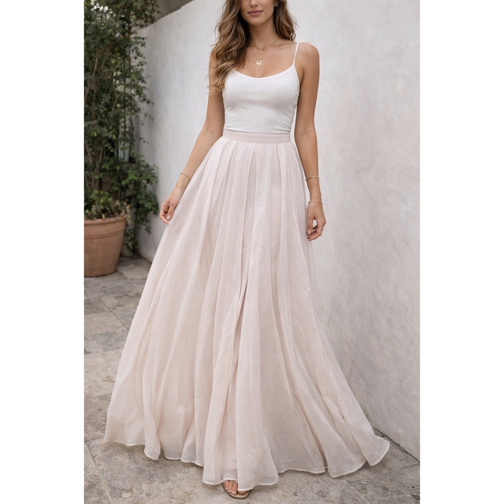 Revelry Skylar Chiffon Maxi Skirt Ballet Blush Pink Bridesmaid Formal 9100-P 6P
